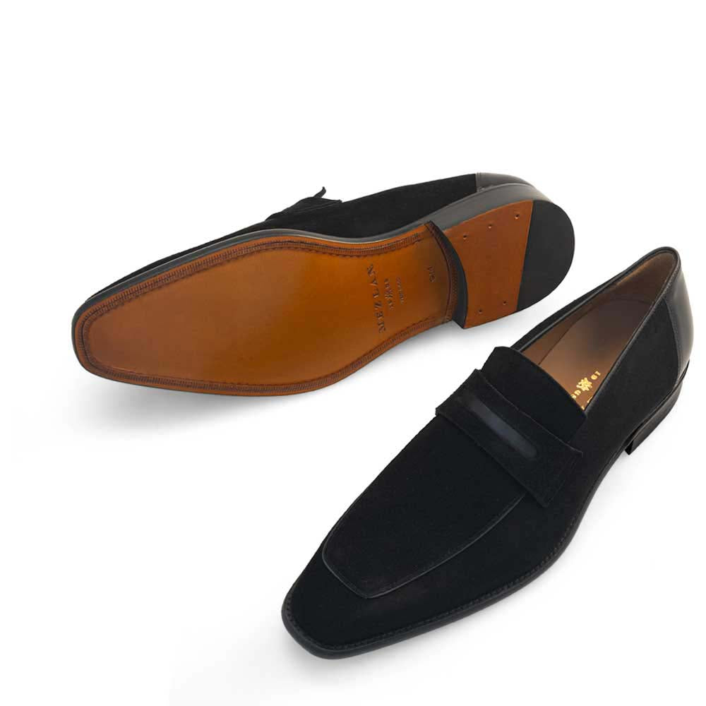 Mezlan Suede Penny Loafer Black (21470)