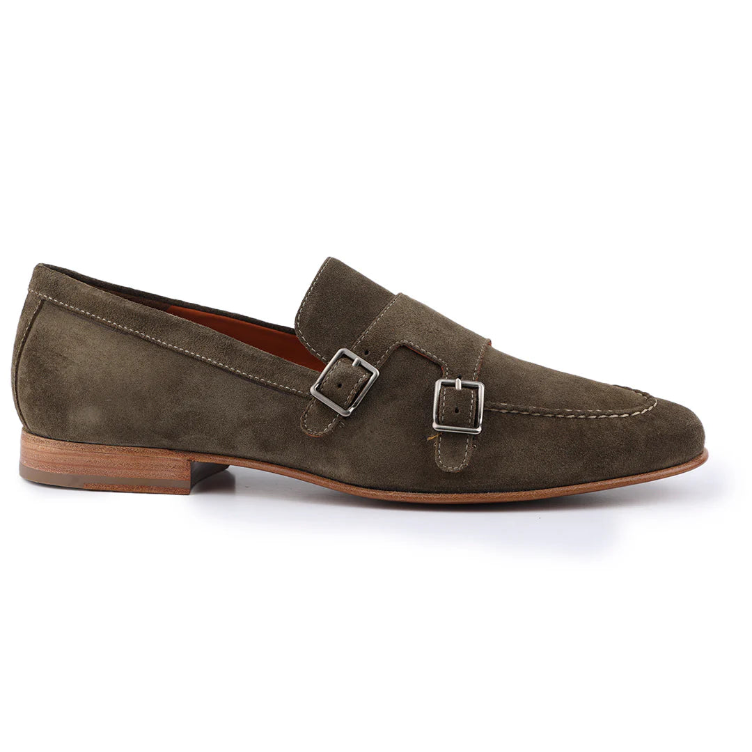 JP Pierre Suede Monk Strap Shoes Green (E222893)