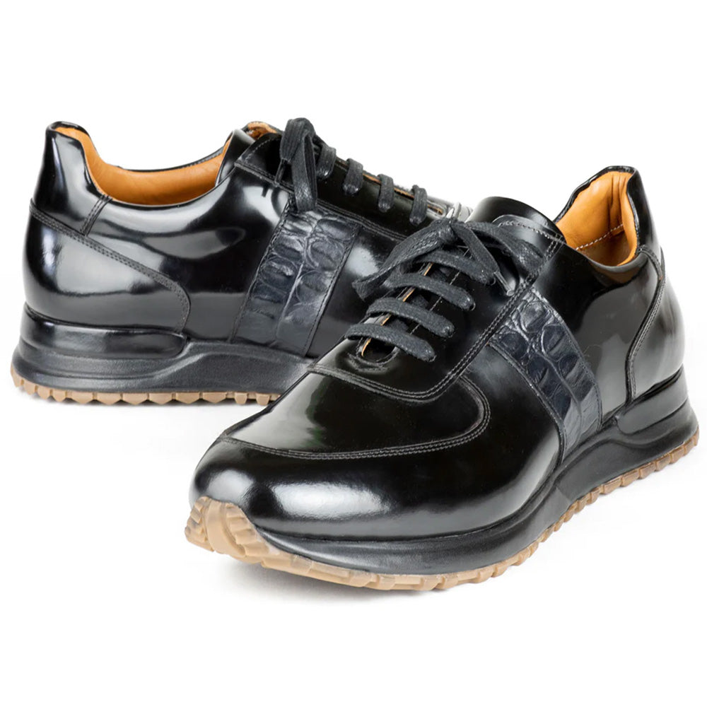 Paul Parkman Men's Polished Leather Sneakers Black