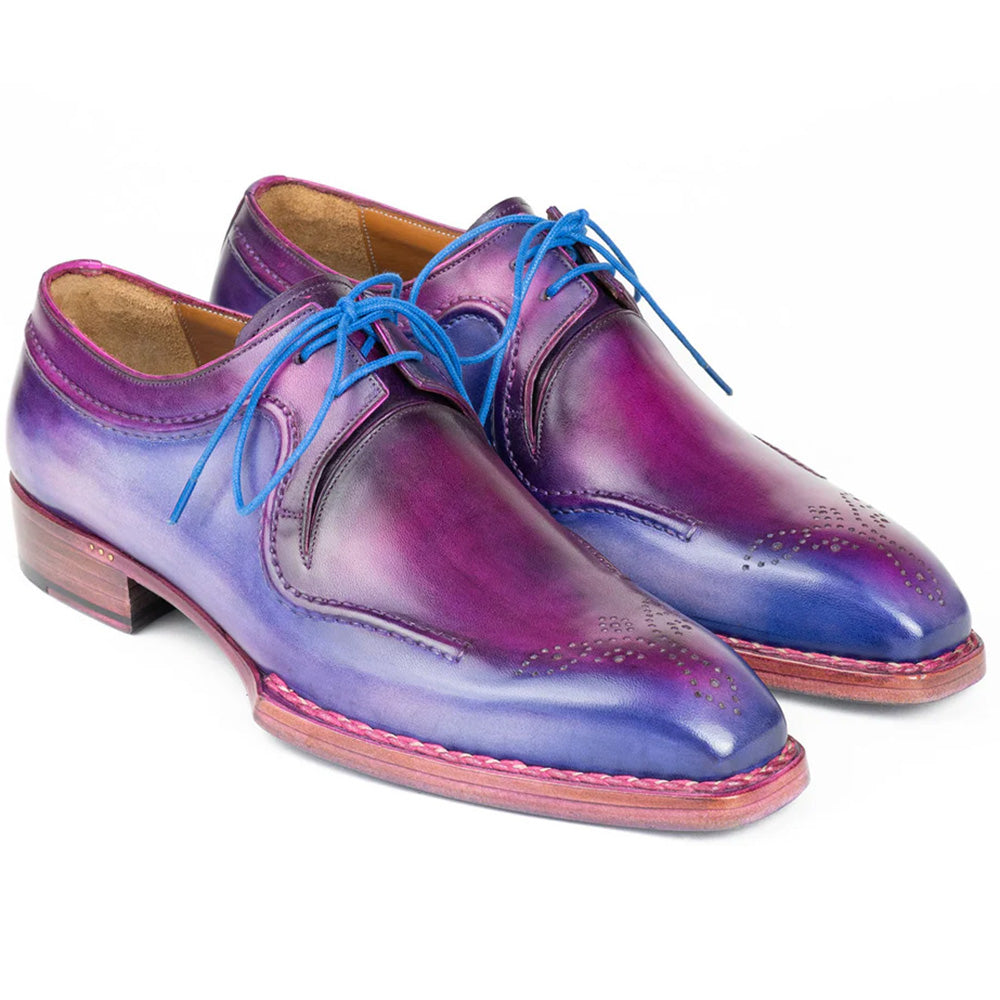 Paul Parkman Men's Hand-Welted Leather Derby Shoes Blue & Purple