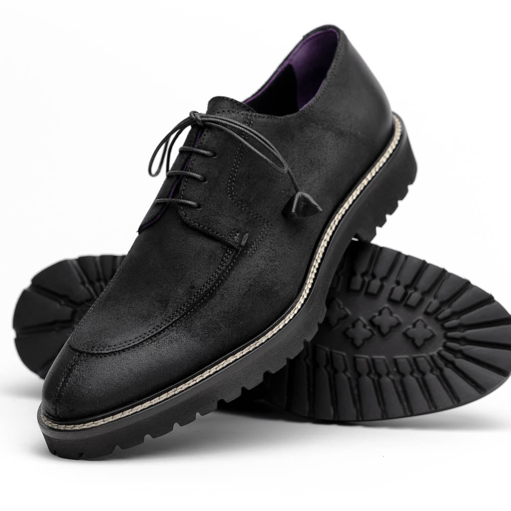 Zelli Campo Suede Goatskin / Wax Lace-up Shoes Black (26-224-BLK)