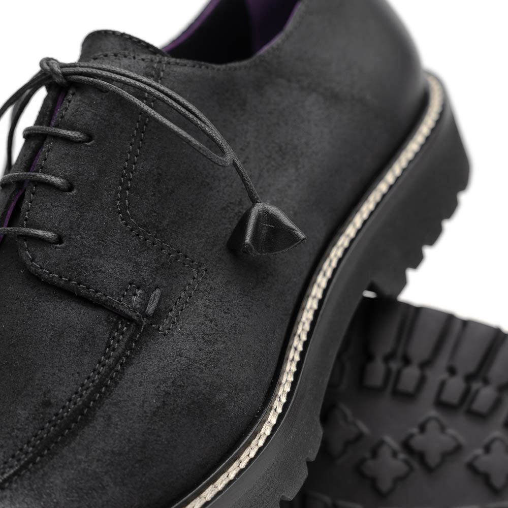 Zelli Campo Suede Goatskin / Wax Lace-up Shoes Black (26-224-BLK)