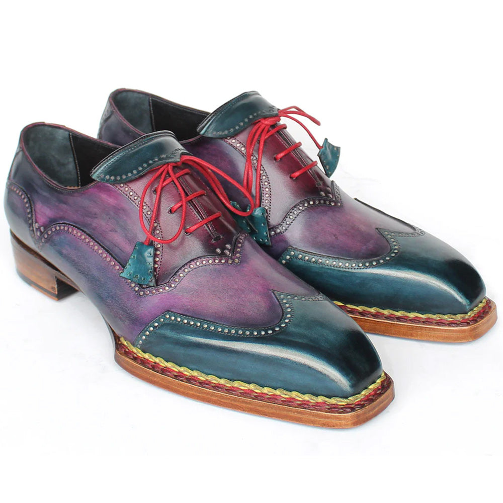 Paul Parkman Men's Norwegian Welted Wingtip Oxford Shoes Purple & Blue (ID#267BP78) '