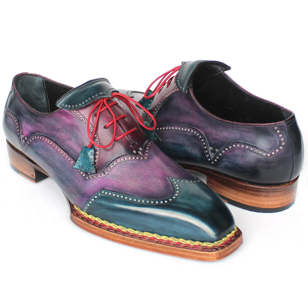 Paul Parkman Men's Norwegian Welted Wingtip Oxford Shoes Purple & Blue (ID#267BP78) '