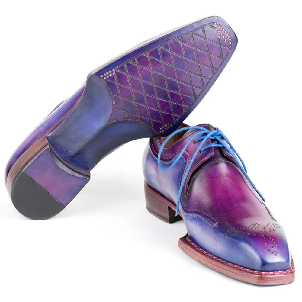 Paul Parkman Men's Hand-Welted Leather Derby Shoes Blue & Purple