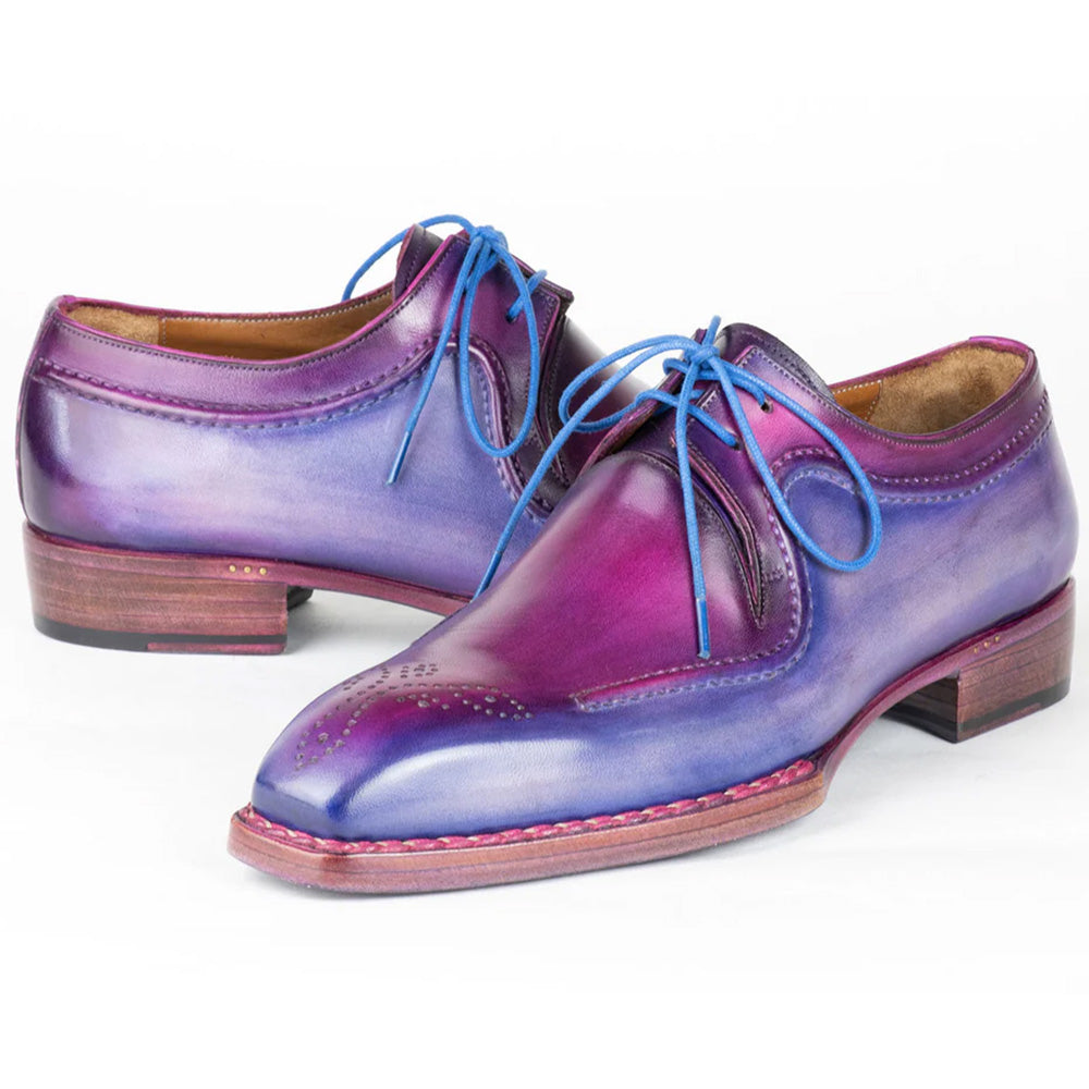 Paul Parkman Men's Hand-Welted Leather Derby Shoes Blue & Purple