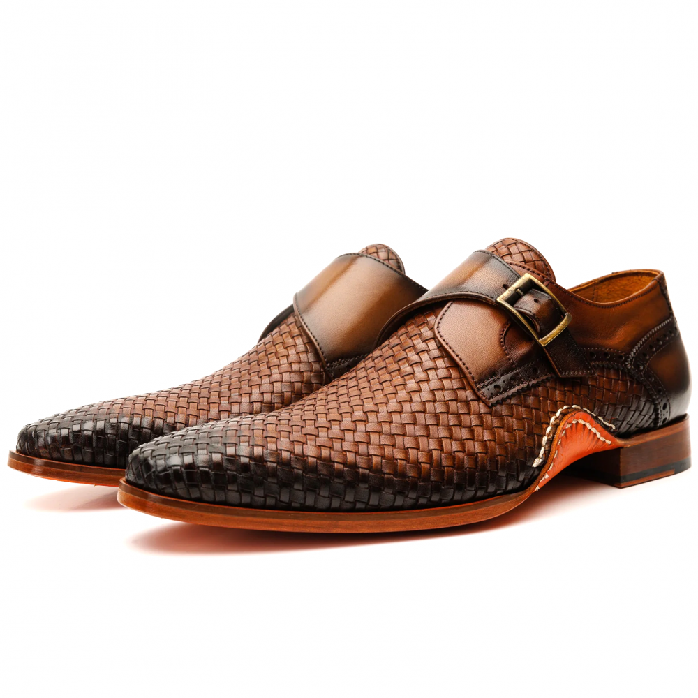 Vinci Leather The Rolls Woven Single Monk Strap Dress Shoe Tan