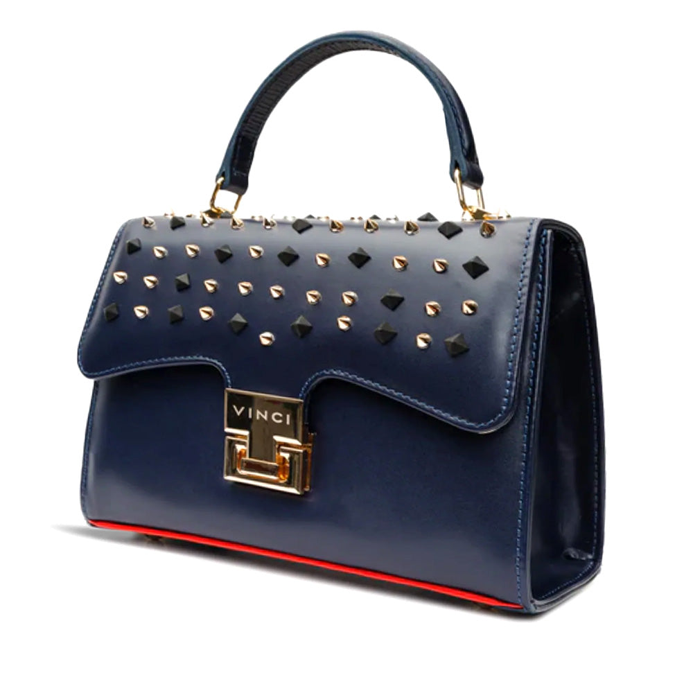 Vinci Leather The Infanta Women's Spike Leather Handbag Navy
