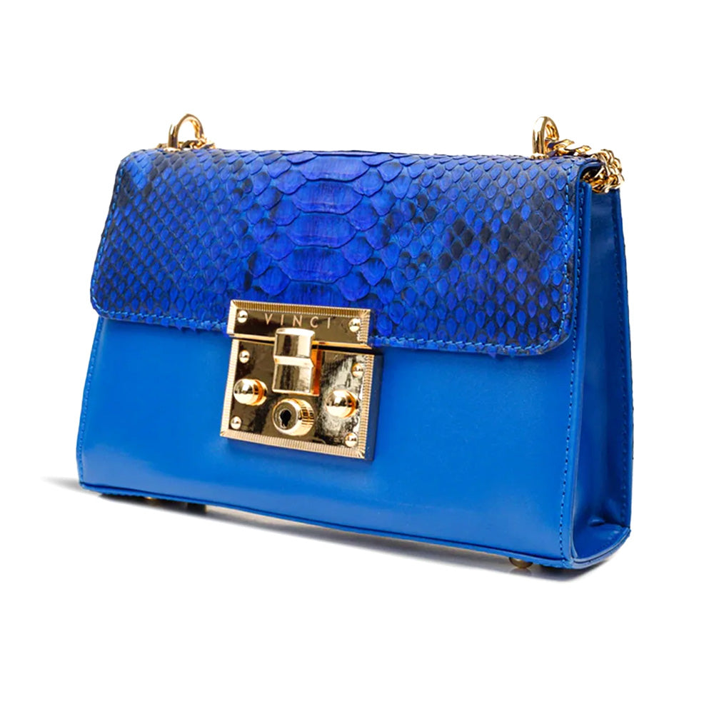 Vinci Leather The Toskana Women's Genuine Python Leather Handbag Sax Blue