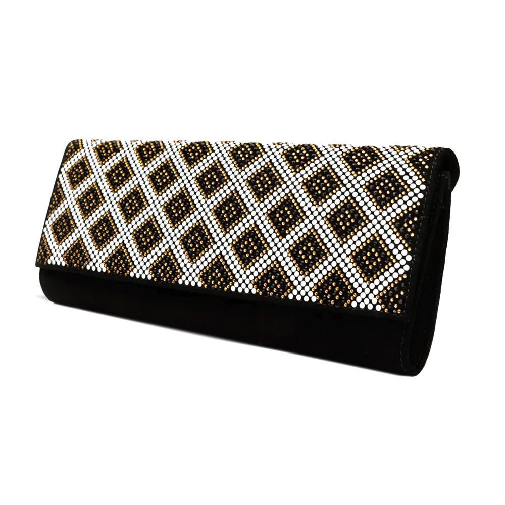 Vinci Leather The Nampula Women's Glitter Suede Leather Clutch Black
