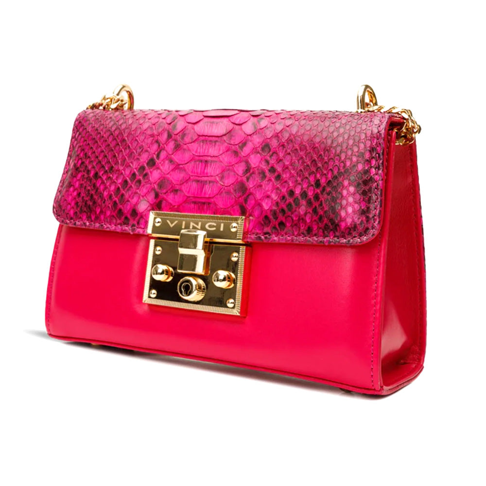 Vinci Leather The Toskana Women's Genuine Python Leather Handbag Fuchsia
