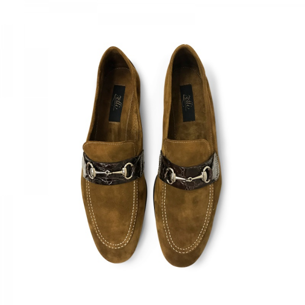 Zelli Mercedes Suede & Crocodile Loafers Brown