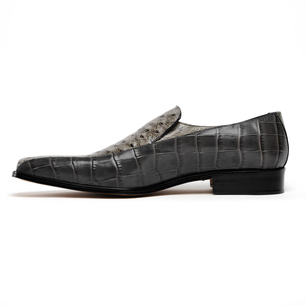 Maseratti Moda 3008 Embossed Crocodile & Ostrich Loafers Gray