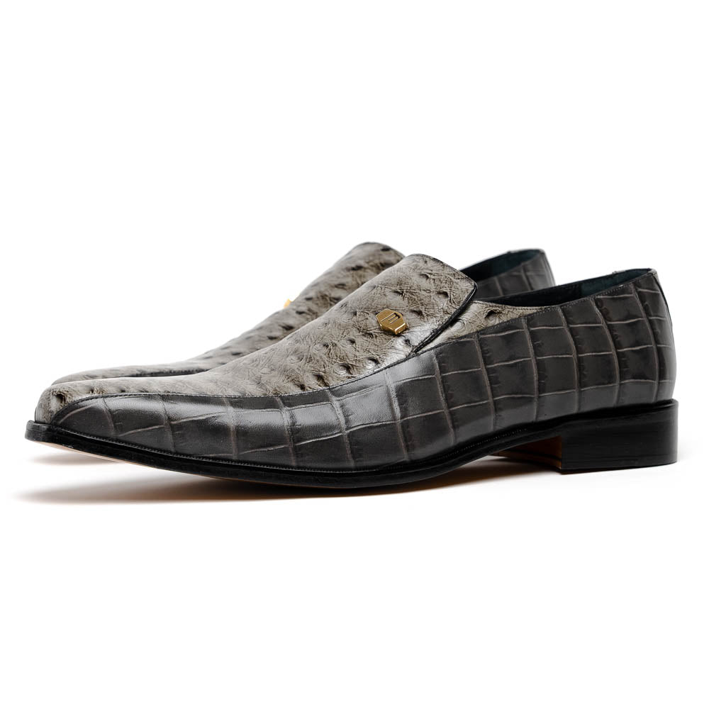 Maseratti Moda 3008 Embossed Crocodile & Ostrich Loafers Gray