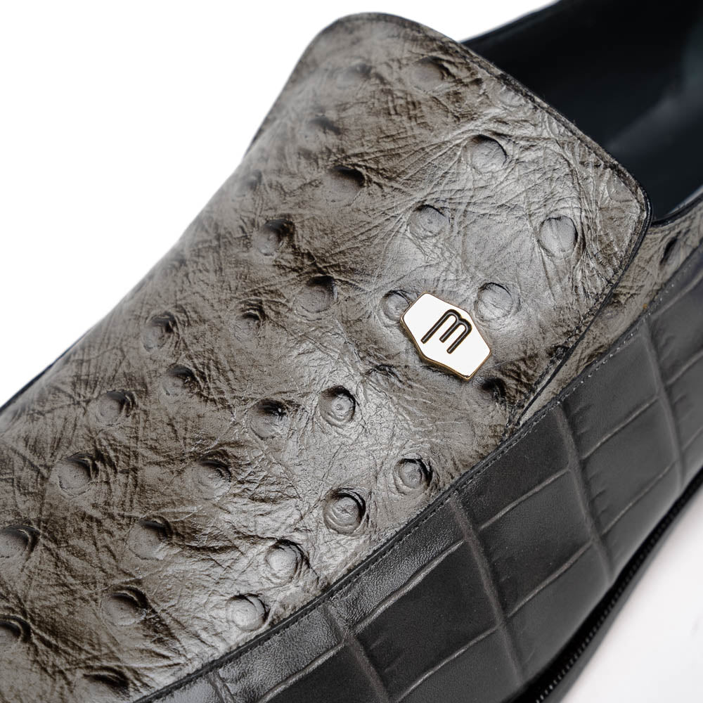 Maseratti Moda 3008 Embossed Crocodile & Ostrich Loafers Gray