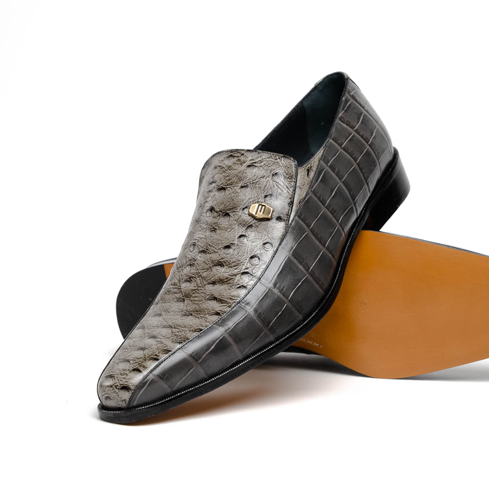 Maseratti Moda 3008 Embossed Crocodile & Ostrich Loafers Gray