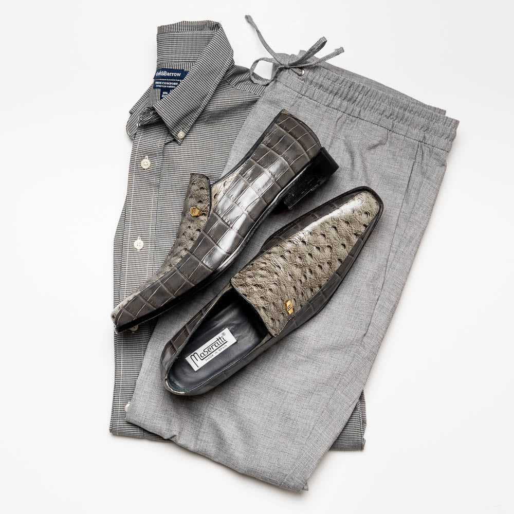 Maseratti Moda 3008 Embossed Crocodile & Ostrich Loafers Gray