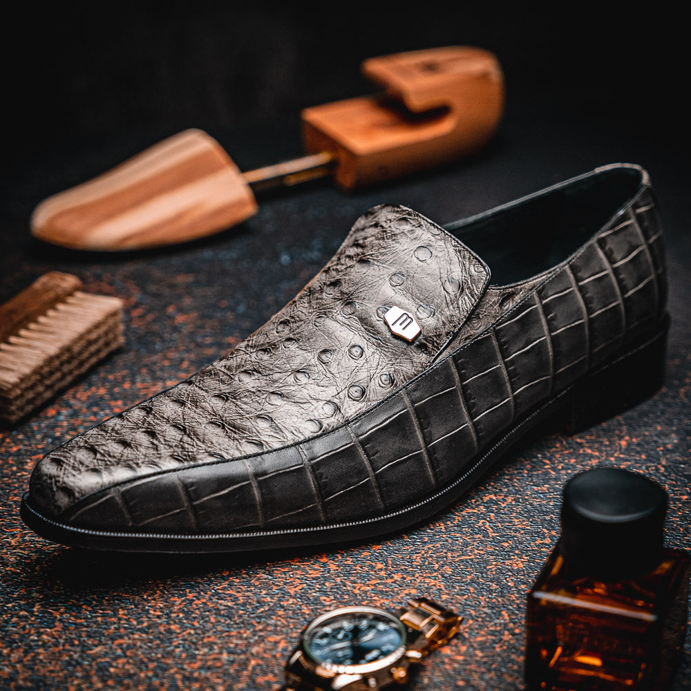 Maseratti Moda 3008 Embossed Crocodile & Ostrich Loafers Gray