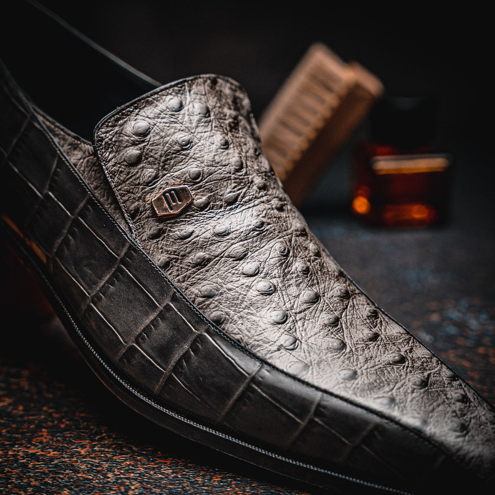 Maseratti Moda 3008 Embossed Crocodile & Ostrich Loafers Gray
