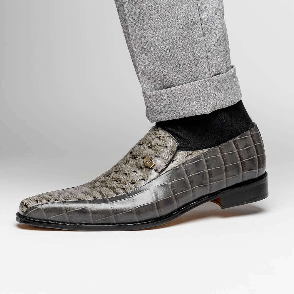 Maseratti Moda 3008 Embossed Crocodile & Ostrich Loafers Gray