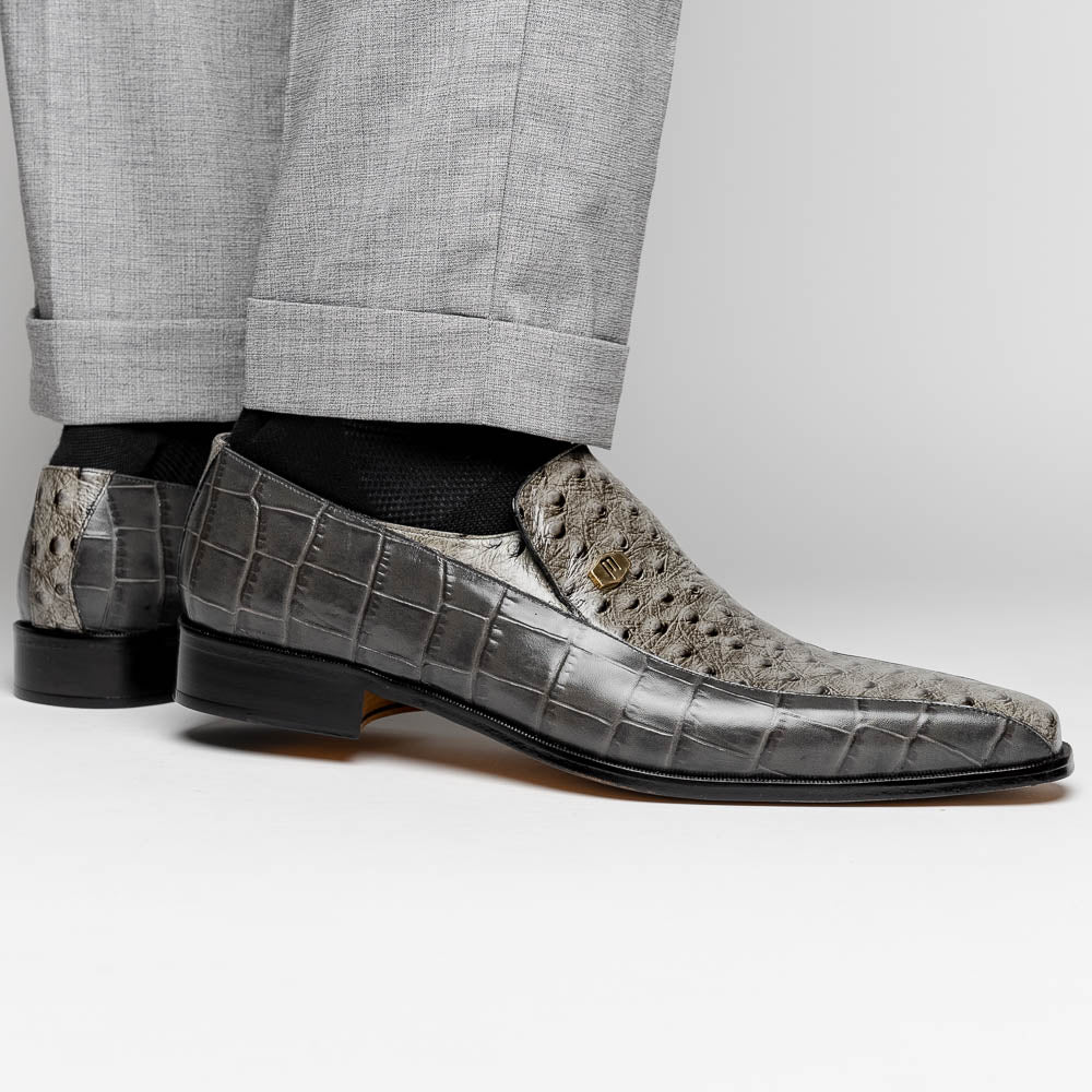Maseratti Moda 3008 Embossed Crocodile & Ostrich Loafers Gray