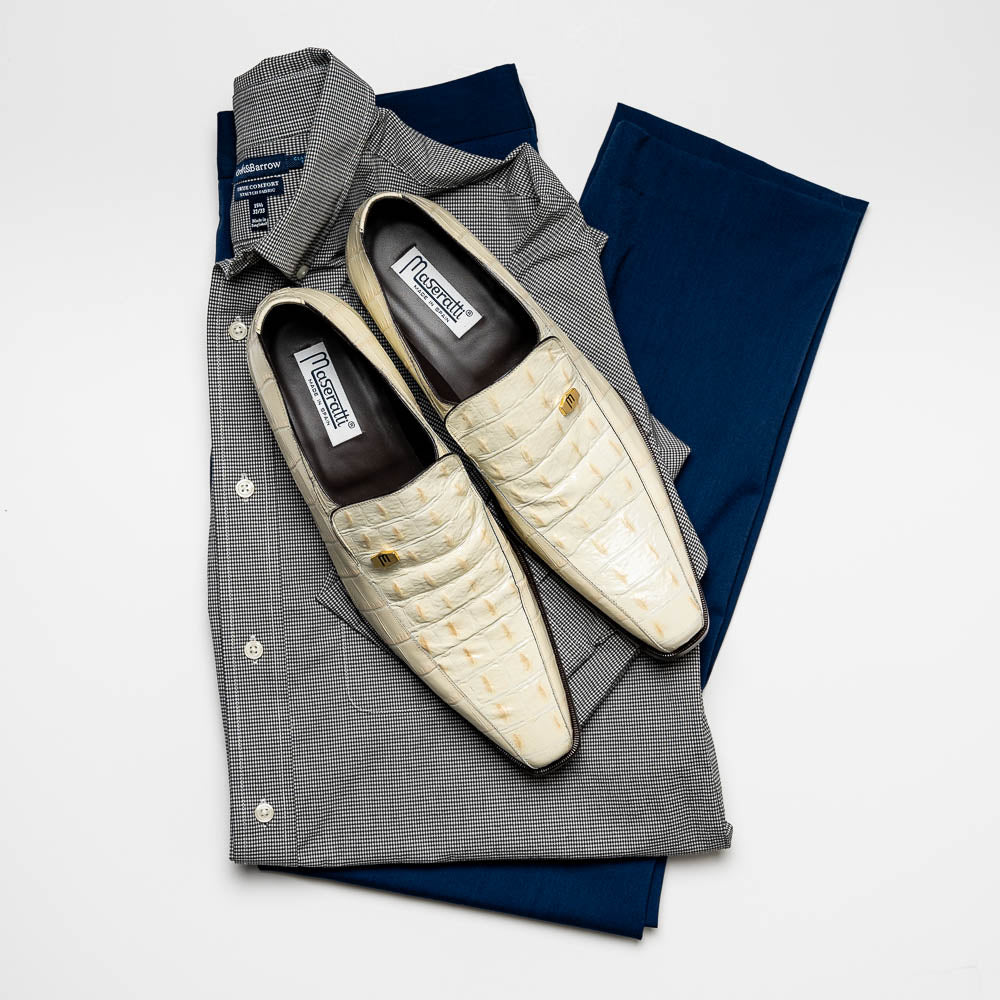 Maseratti Moda II 3008 Embossed Crocodile & Caiman Loafers Oryx