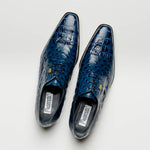 Maseratti Assenzio 3012 Embossed Crocodile & Ostrich Derby Shoes Blue