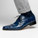 Maseratti Assenzio 3012 Embossed Crocodile & Ostrich Derby Shoes Blue
