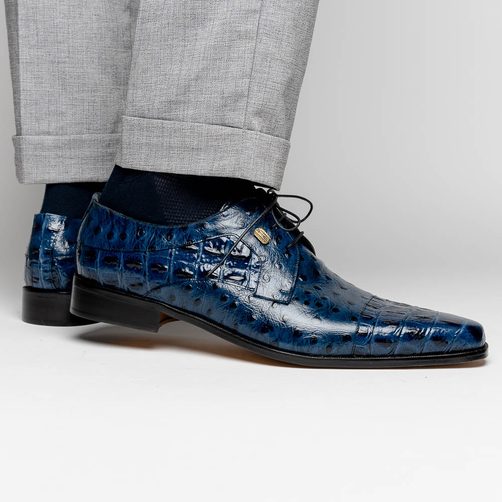 Maseratti Assenzio 3012 Embossed Crocodile & Ostrich Derby Shoes Blue