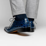 Maseratti Assenzio 3012 Embossed Crocodile & Ostrich Derby Shoes Blue
