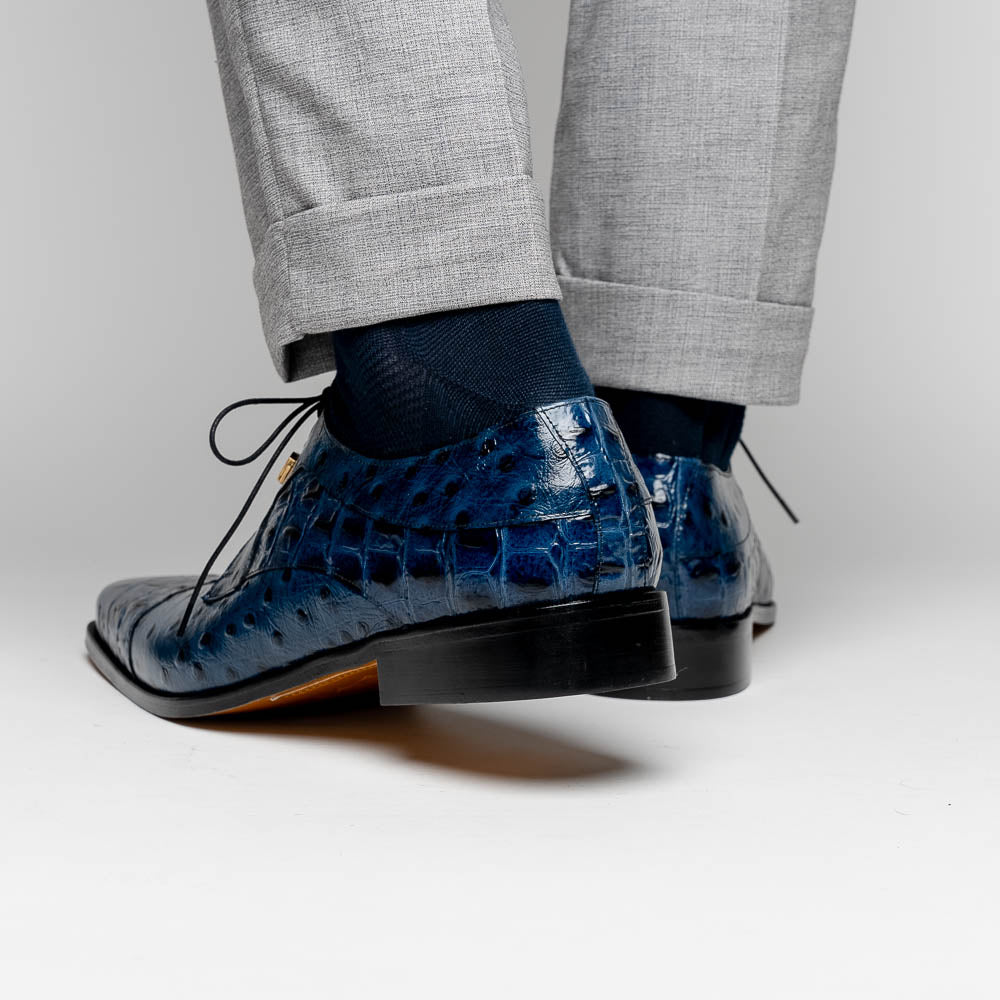 Maseratti Assenzio 3012 Embossed Crocodile & Ostrich Derby Shoes Blue