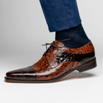 Maseratti Assenzio 3012 Embossed Crocodile & Ostrich Derby Shoes Brown