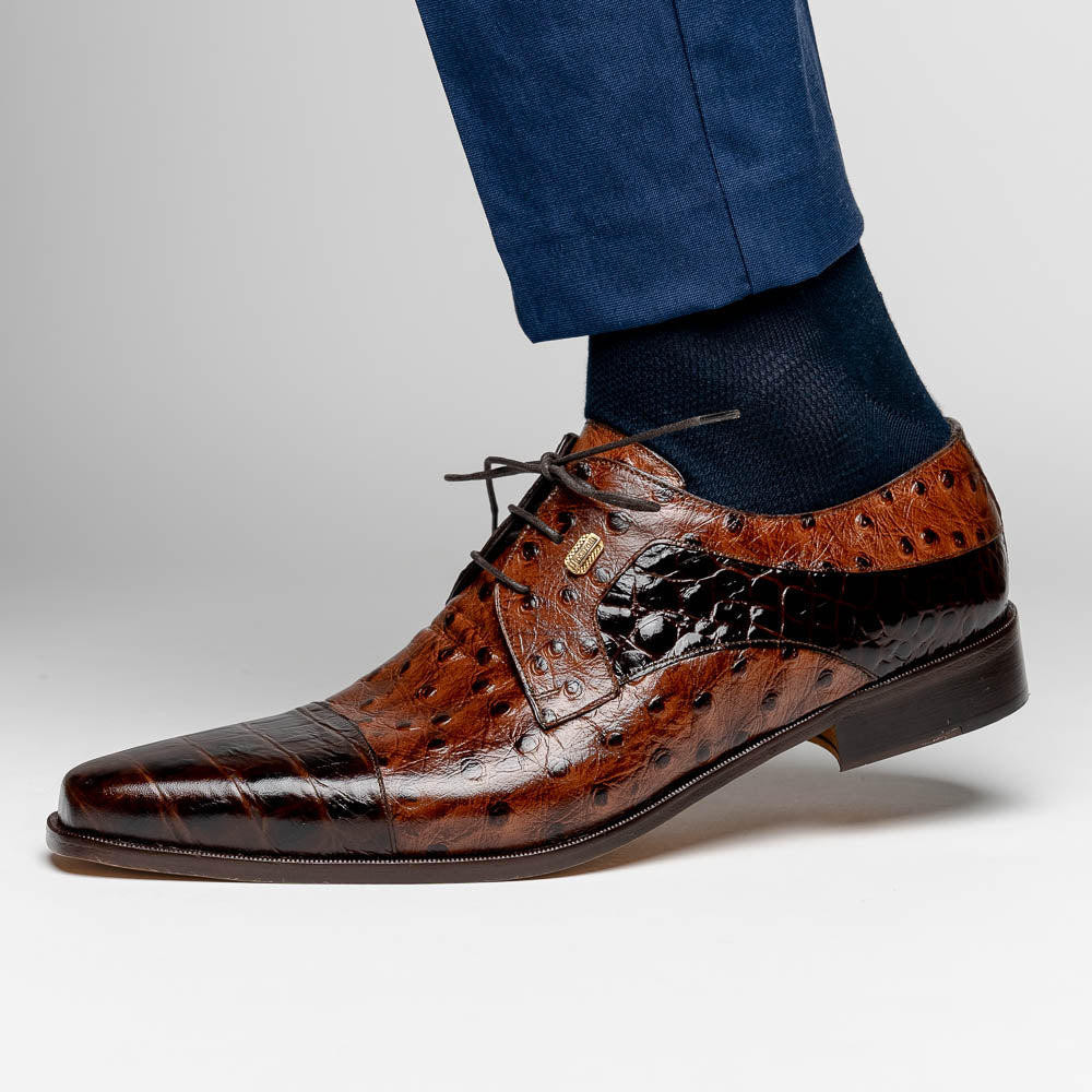 Maseratti Assenzio 3012 Embossed Crocodile & Ostrich Derby Shoes Brown