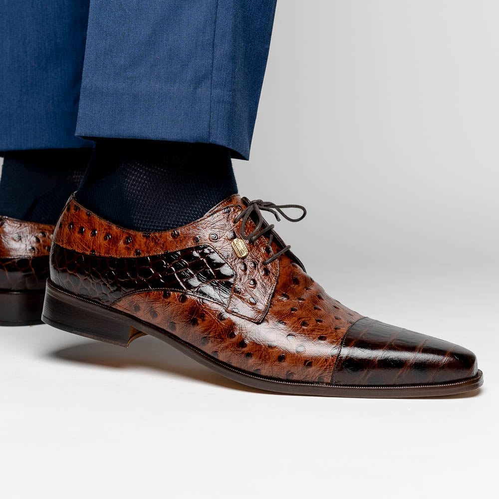 Maseratti Assenzio 3012 Embossed Crocodile & Ostrich Derby Shoes Brown