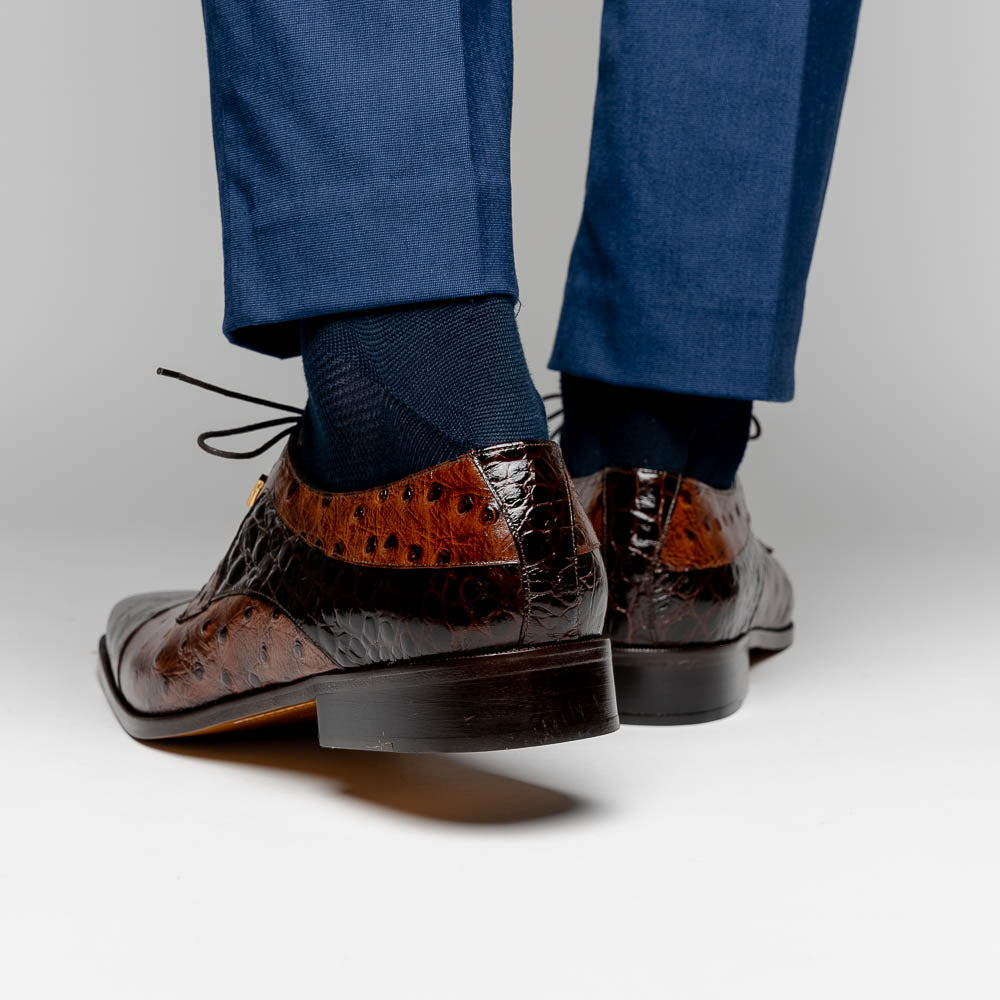 Maseratti Assenzio 3012 Embossed Crocodile & Ostrich Derby Shoes Brown