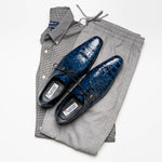 Maseratti Assenzio 3012 Embossed Crocodile & Ostrich Derby Shoes Blue