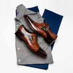 Maseratti Assenzio 3012 Embossed Crocodile & Ostrich Derby Shoes Brown