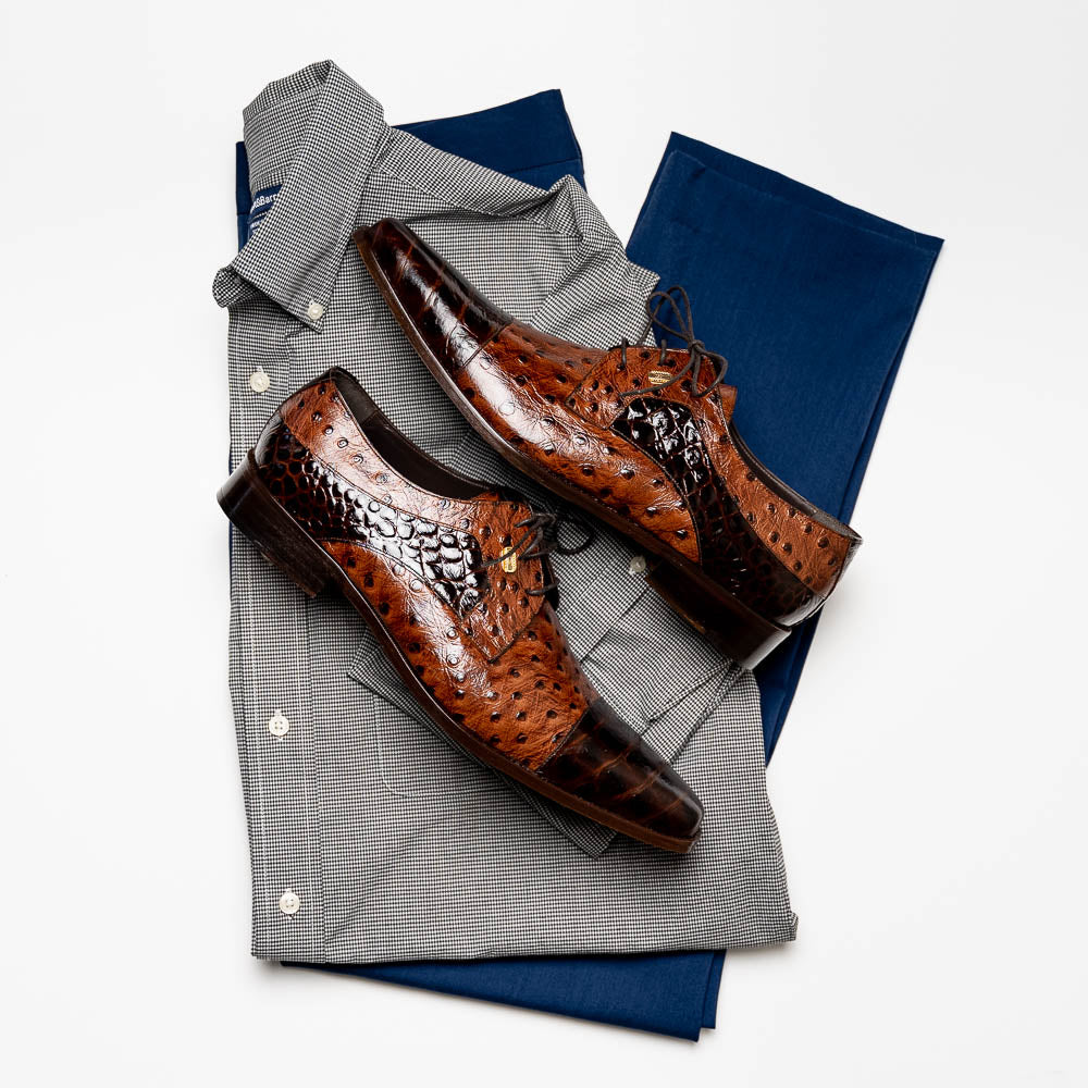 Maseratti Assenzio 3012 Embossed Crocodile & Ostrich Derby Shoes Brown