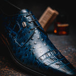 Maseratti Assenzio 3012 Embossed Crocodile & Ostrich Derby Shoes Blue