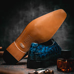 Maseratti Assenzio 3012 Embossed Crocodile & Ostrich Derby Shoes Blue