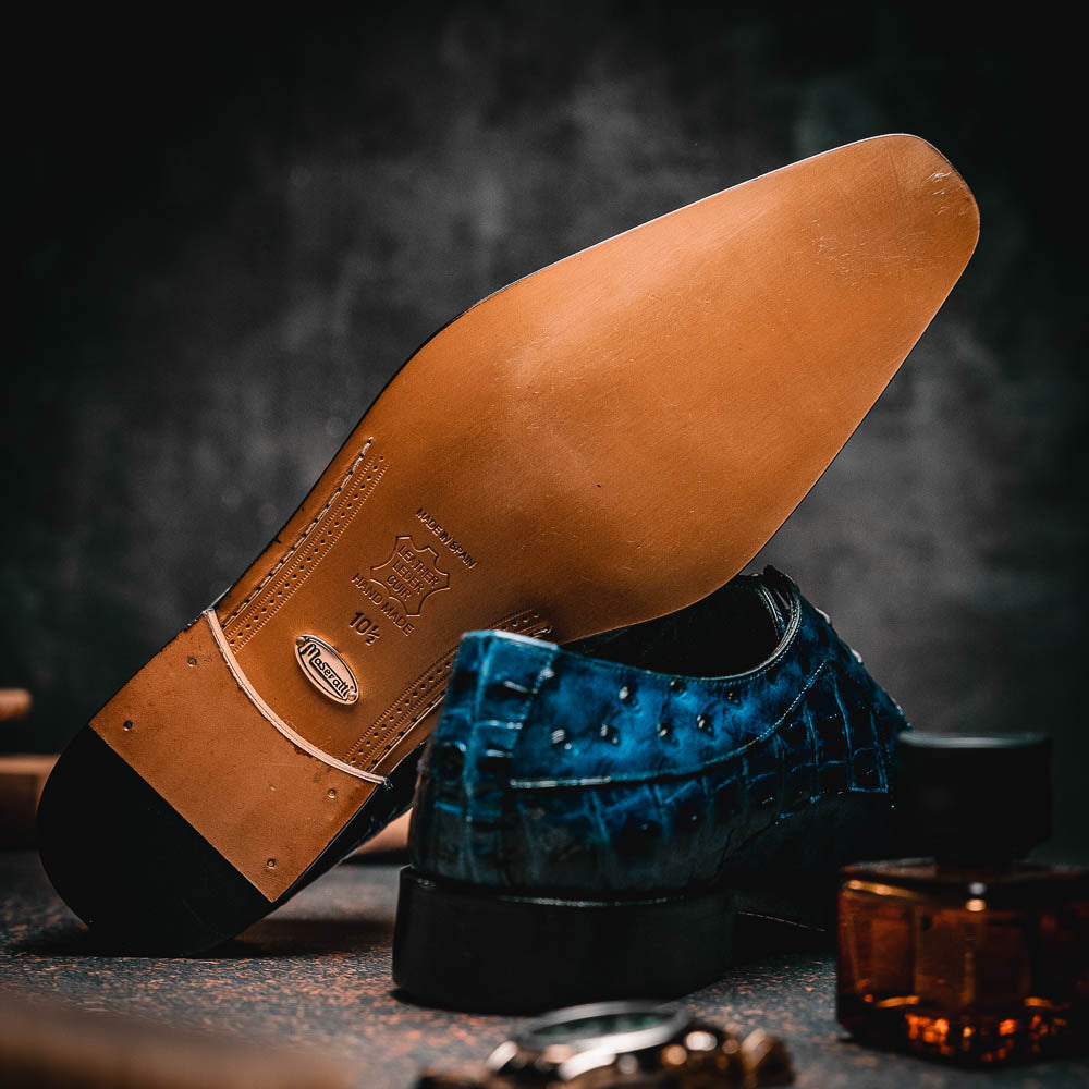 Maseratti Assenzio 3012 Embossed Crocodile & Ostrich Derby Shoes Blue