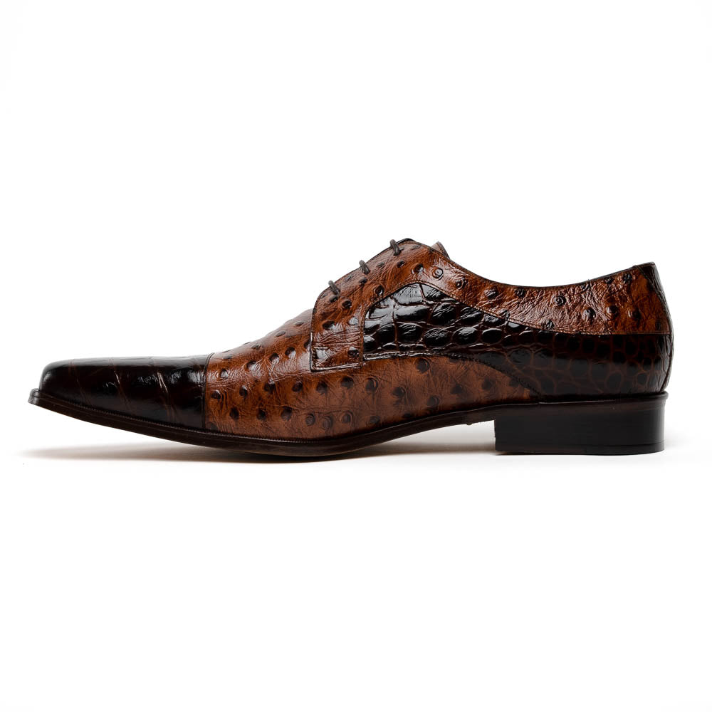 Maseratti Assenzio 3012 Embossed Crocodile & Ostrich Derby Shoes Brown