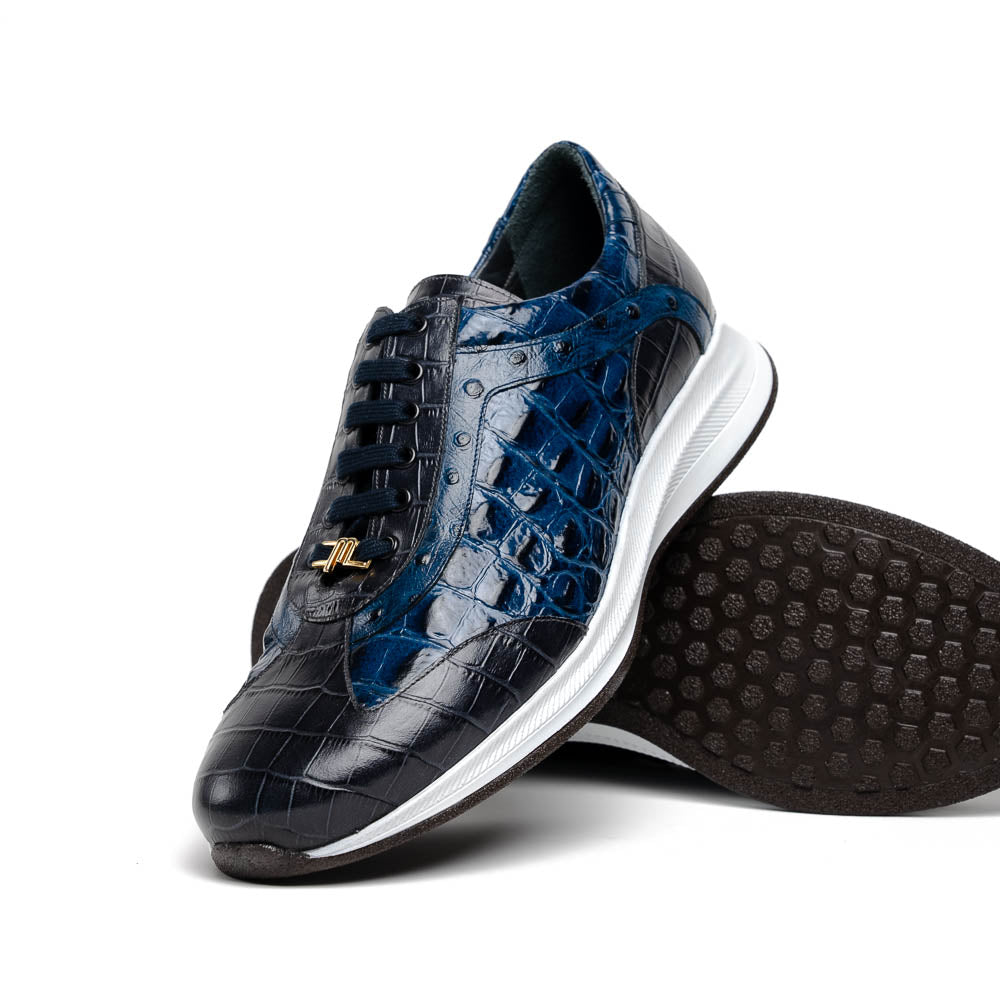 Maseratti Vidal 6002 Embossed Crocodile / Caiman / Ostrich Sneakers Blue