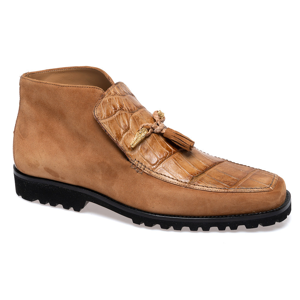 Mauri 3045/4 Alligator & Suede Lace Up Boot Hand Painted Brandy