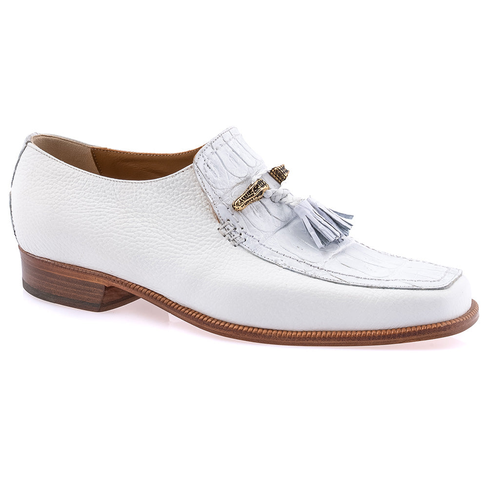 Mauri 3045/6 Blade Time & Baby Crocodile Square Toe Tassel Loafer White