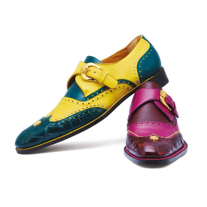 Mauri 3051 Godfather Alligator Monk Strap Forest Green / Yellow (Special Order)