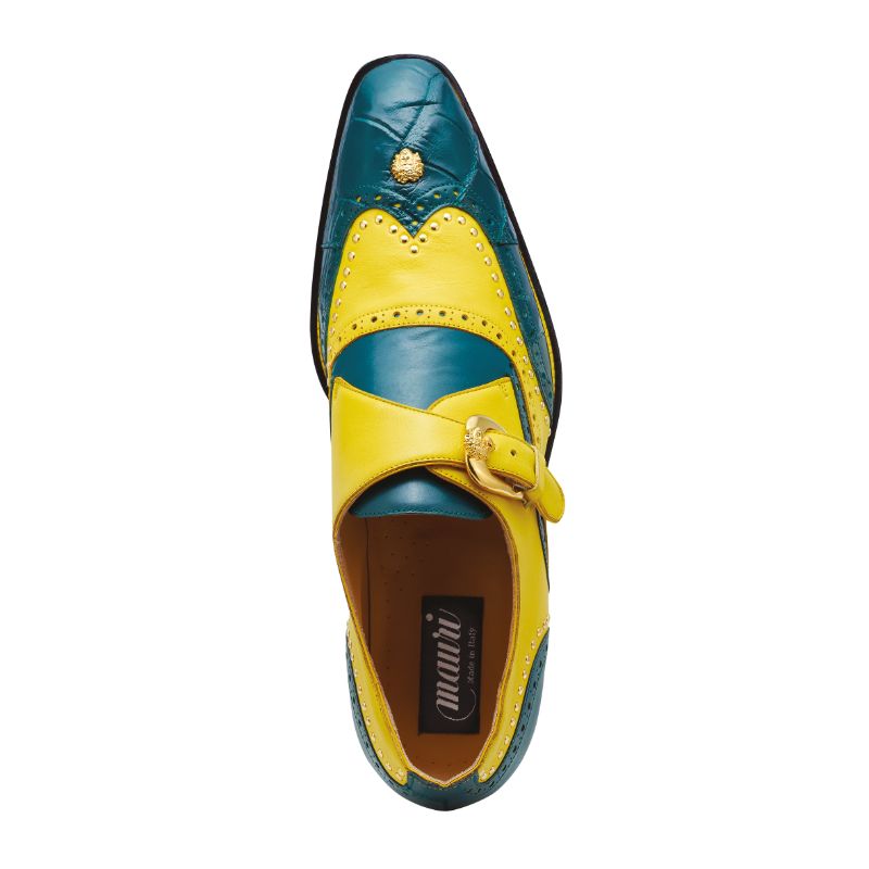 Mauri 3051 Godfather Alligator Monk Strap Forest Green / Yellow (Special Order)