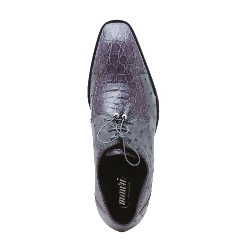 Mauri 3058 Duke Crocodile & Ostrich Derby Shoes Medium Gray (Special Order)
