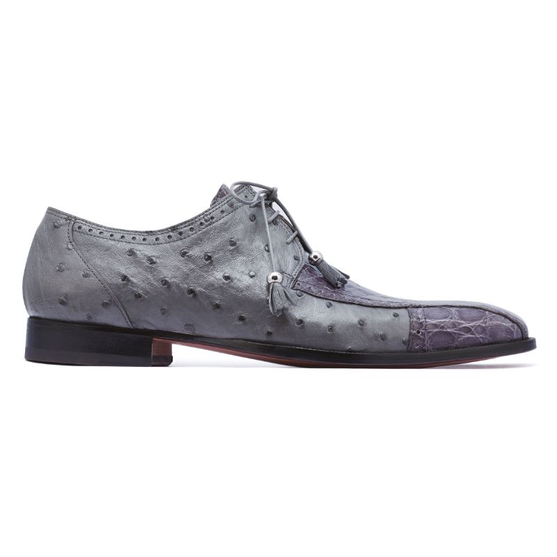 Mauri 3058 Duke Crocodile & Ostrich Derby Shoes Medium Gray (Special Order)
