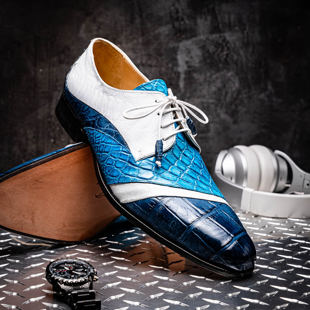 Mauri 3064 Swag Alligator / Ostrich Leg Shoes Caribbean Blue